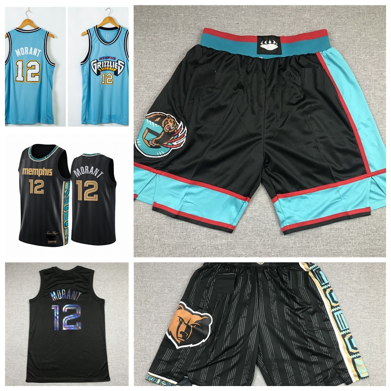 

Shorts Baseball short pants 2021 New Men Ja 12 Morant Basketball Jersey have patch S-3XL, Black;red