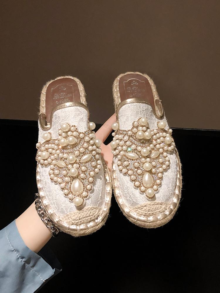 

Slippers 2021 Summer Ladies Baotou Half All-match Korean Flat Sandals, White