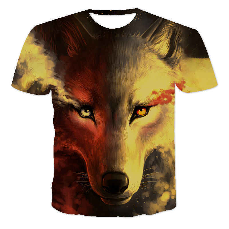 

t-shirt fashion new animal star wolf 3d digital printing boys and girls casual short sve sports 3d t-shirtqrxp, White;black
