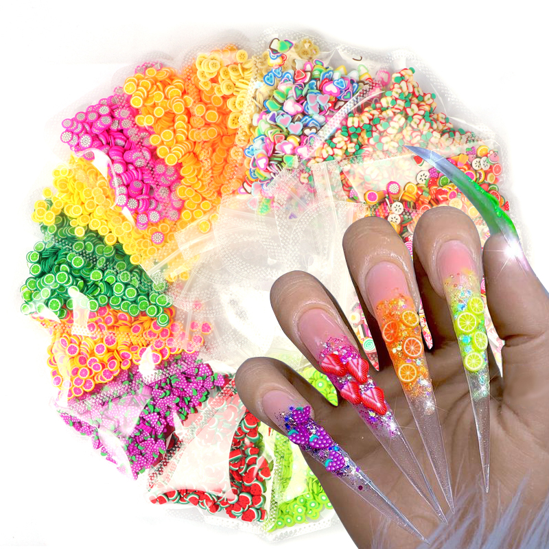 

Fruits Nail Art Strawberry Polymer Clay Slices Slime Orange Lemon Watermelon Flakes Fruit Design Gel Nails Accessories