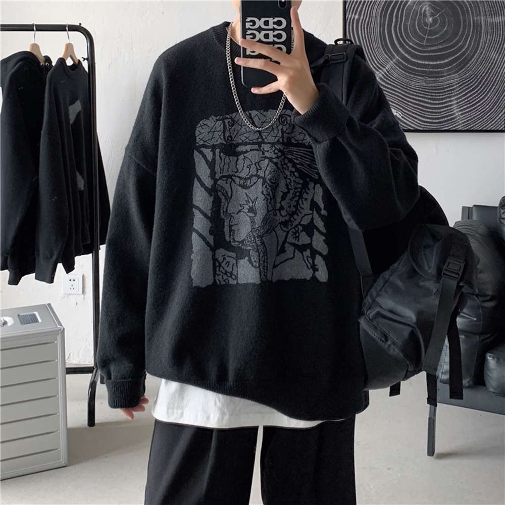 

sweater Black men's loose fitting in autumn and winter, White;black