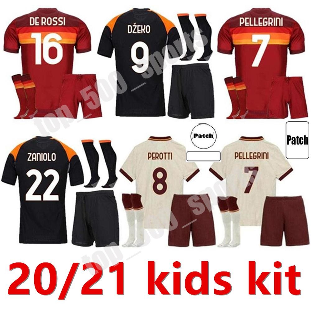 

kids kit 20 21 home away 3rd soccer jersey 2020 2021 AS PASTORE DZEKO ZANIOLO EL SHAARAWY youth boys FOOTBALL SHIRTs