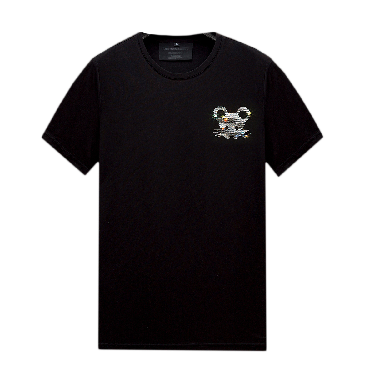 

Mens Rhinestone Designs Short Sleeve Black T-shirts Crew Neck Tops Pullover Tee for Summer Casual, Mercerized Cotton, 165
