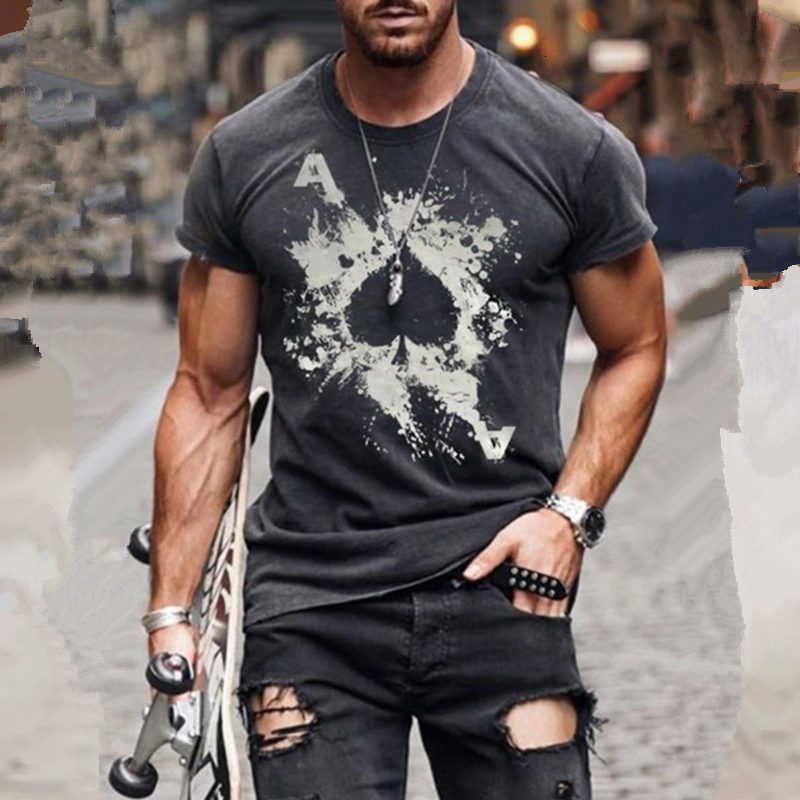 

2021 2021summer New Mens Oversized Vintage Short Sleeve t Shirts Fashion Harajuku Poker Black Heart a Print o Collared Tshirts Camisa Zfq5, 8888-10