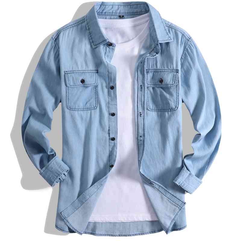 

Spring 2021 new men' loose long sleeve casual denim shirt 4008, Blue