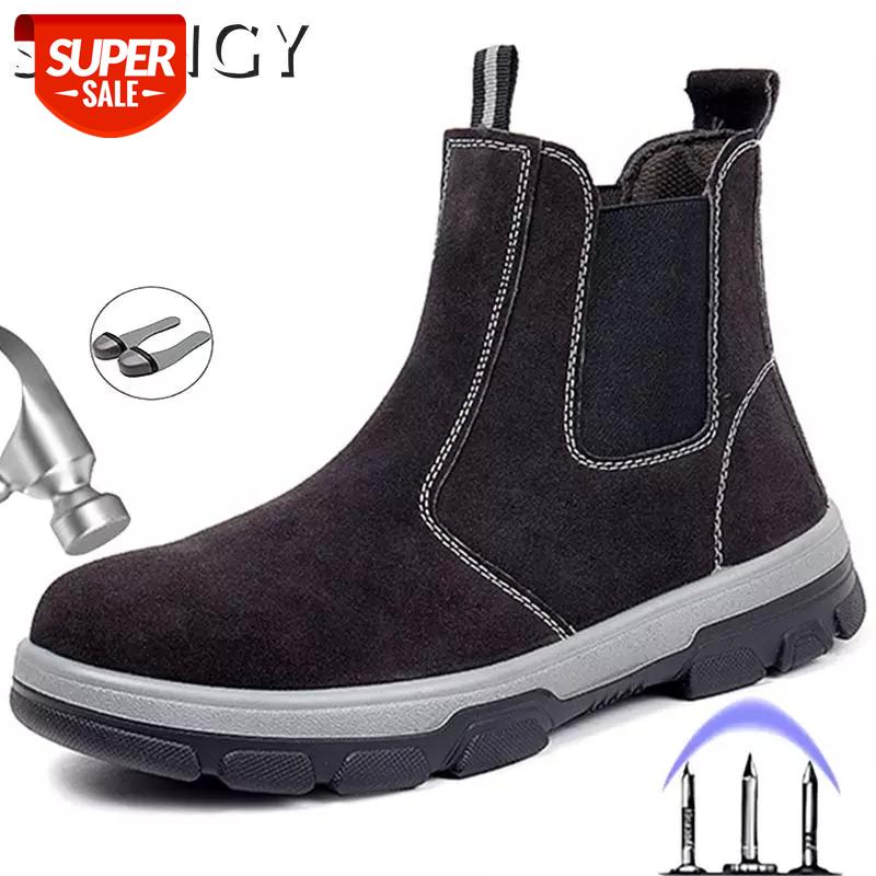 

Winter New Men Safety Shoes Steel Toe Work Indestructible Hard Flock Sewing Men's Boots Solid Color Break-Proof Males Shoes #Ik3V