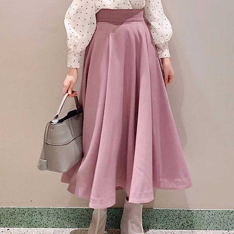 

Candy Color Pleated All-match Long Skirt Chic High Waist Slim A-line Women Skirts Summer Elegant Casual Mujer Faldas 210525, Beige