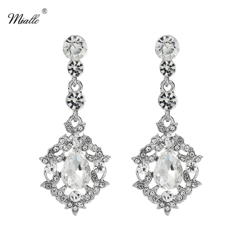

Dangle & Chandelier Miallo Fashion Water Drop Flower Long Earrings Women Wedding Jewelry Bridal Bride Bridesmaids Crystal, Silver