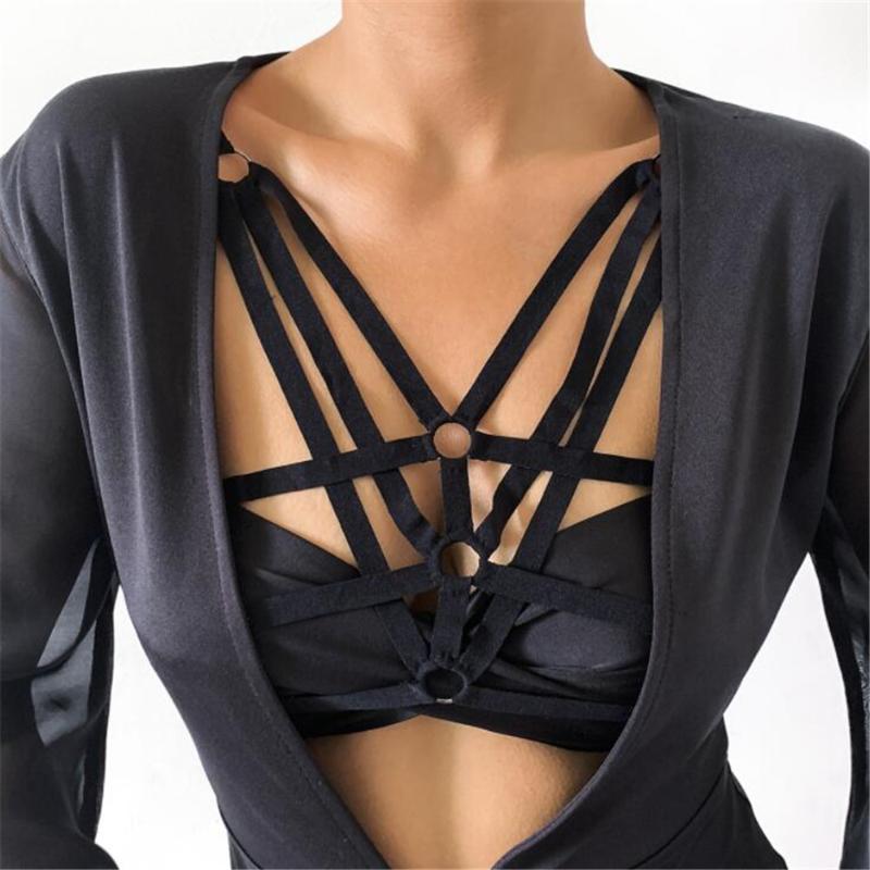 

Chokers DIEZI Cosplay Gothic Black Beach Bandage Bikini Sexy Bralette Bra Harness Body Chain Jewelry Handmade Necklace For Women