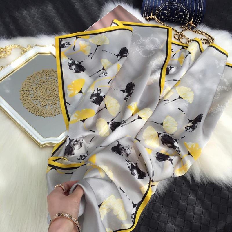 

Scarves 100% Silk Scarf Women Simple Printing Design Classic Rectangle 170*53cm Elegant Neckerchief Fashion