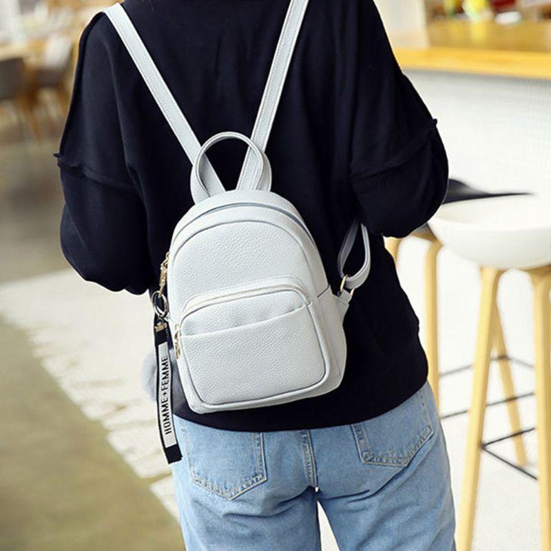 

School Bags 066F Women PU Leather Backpacks Mini Cute Travel Rucksack Ball Pendant Shoulder Handbags Bag, White