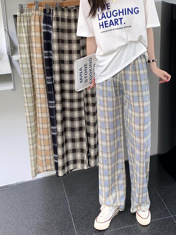

Women's Pants & Capris Early Autumn 2021 Loose High Waist Straight Casual Street Plaid Wide Leg Spring And Fashion, Black;white