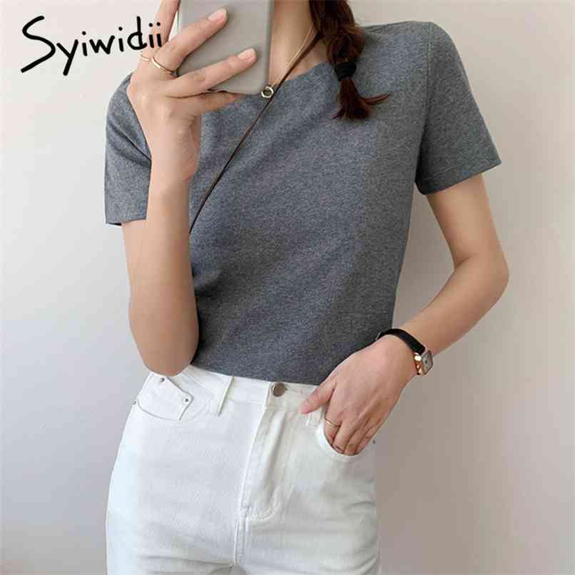 

Thicken Sanding Shirts for Women Summer Short Sleeve O Neck Slim Ladies Harajuku Cotton Casual ops Gray White 210607, Purple