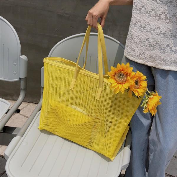 

Summer Travel Women Hollow Mesh Beach Bag Large Capacity Ladies Eco Shopping Shoulder Bags Fashion Female Casual Tote Handbags, Black