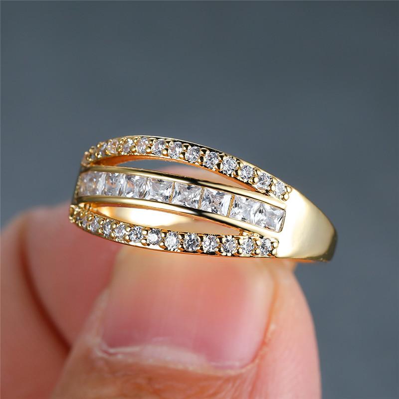 

Wedding Rings Classic Female Crystal Geometry Ring Charm Gold Color Hollow Engagement Vintage White Zircon Stone For Women, Slivery;golden