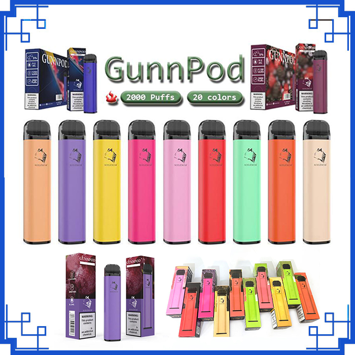 

2021 Gunnpod Disposable Electronic Cigarette Vape Pen battery Device 1250mah 2000Puffs empty 8.0ml Cartridge Pod vs bang max XXL puff plus air bar