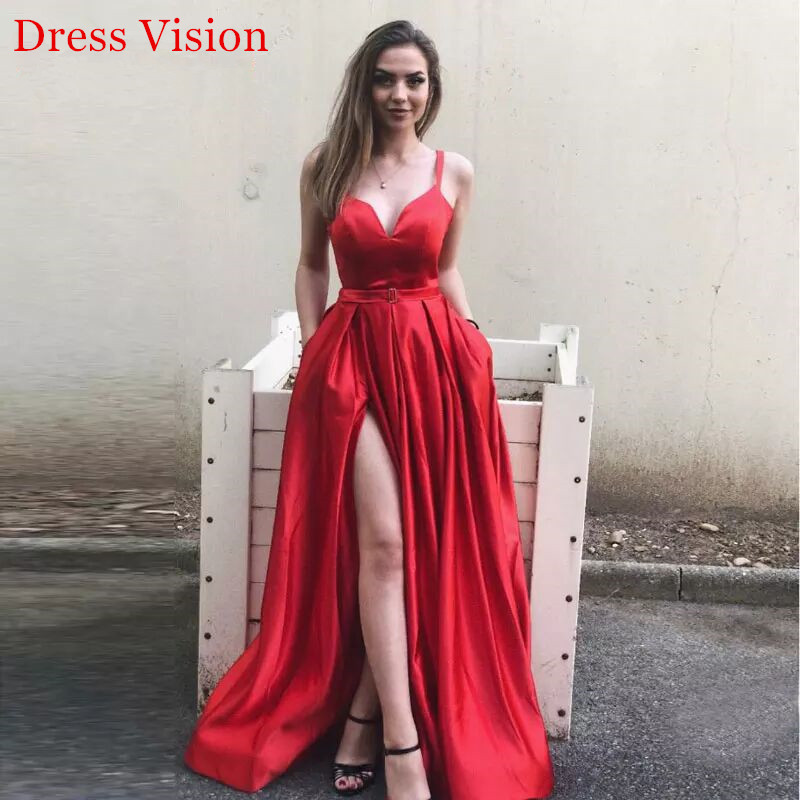 

2021 Robe Soiree Prom Evening Sweetheart Spaghetti Straps Split Satin Lace-up Party Gowns Vestido Festa De Casamento Atgh