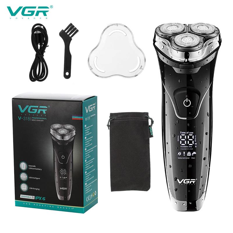 

Hair Clippers VGR V-318 Men's Three-head Floating Razor Household Full-body Washing Digital Display Electric Rechargeable Beard Trimmer