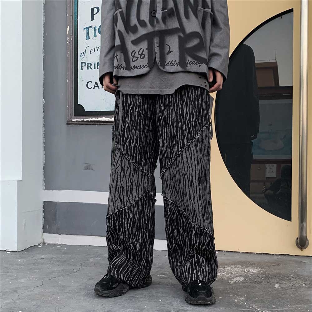 

2021 New Standard Black Striped Funeral Fashion Hiphop Male Female Breech Pants Baggy Leggy Elastic Waistband Jeans V5c8
