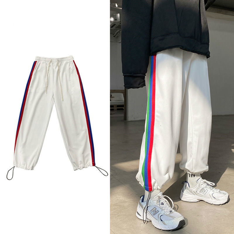 

New 2021 Men's Striped Casual Impression Fashion Hare Hip Hop Pants Streetwear Loose Thready Sweatpants M-5xl Size Addh, Gray.