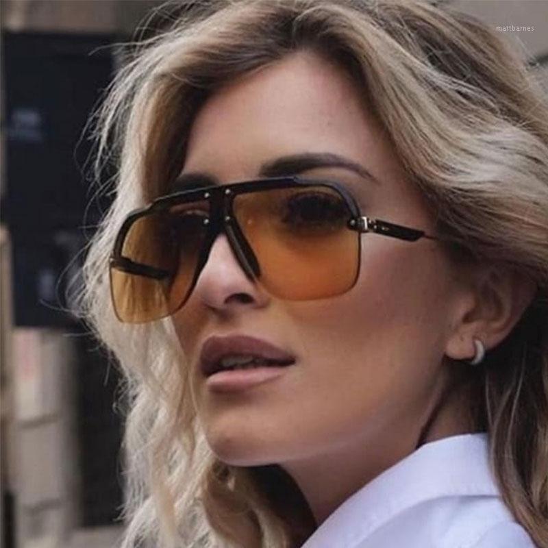 

Sunglasses Oversized Women 2021 Luxury Designer Big Semi Rimless Pilot Sun Glasses Men 70s Vintgae Shades Gafas Mujer UV400