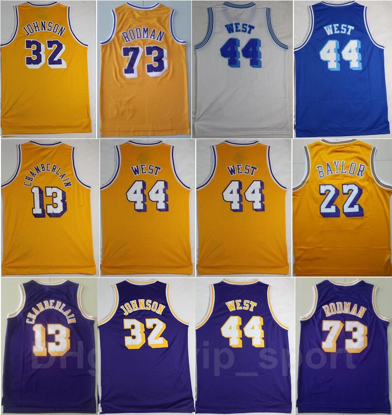 

Men Vintage Basketball Retro Dennis Rodman Jersey 73 Jerry West 44 Wilt Chamberlain 13 Johnson 32 Yellow Purple White Blue Sports, 34 blue