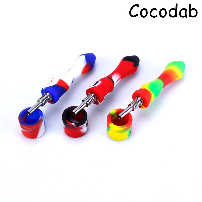 

Glass Silicone Nectar Collector Mini Water Pipes with GR2 Titanium Nail 10mm Smoking Concentrate Dab Straw Silicone Oil Rigs
