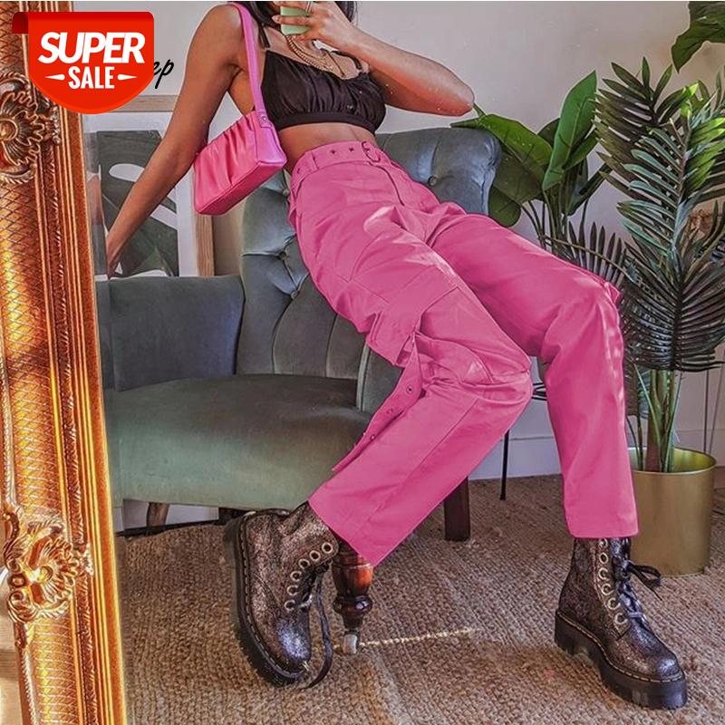 

Weekeep Pocket Patchwork Pink Cargo Pants Women Waist Sashes Fashion Straight Long Trousers Retro Harajuku Slim Pants Streetwear #8P0i, Black;white