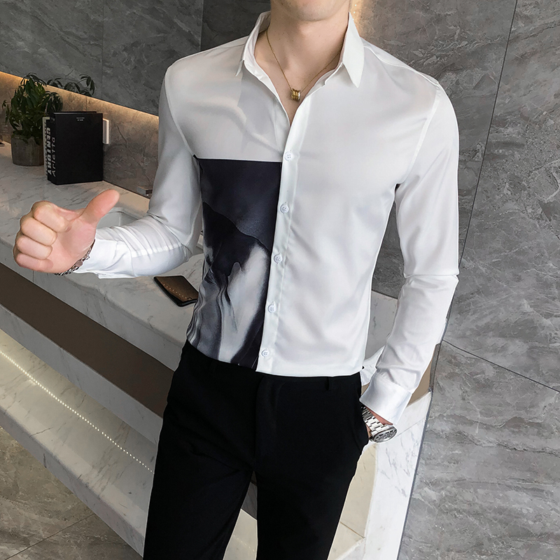 

2021 New Korean Autumn Clothes All Games Long Manga Men's Casual Fingerprints Ny Print Adjustment Male Shirt 3xl-m 0exu, Black