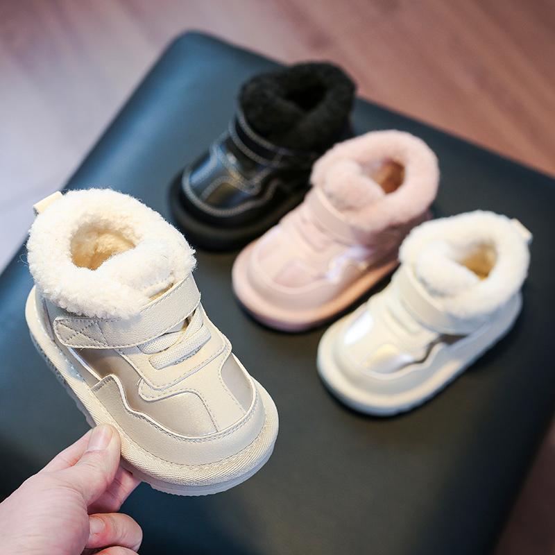 

Boots 2021 Winter Baby Girls Boys Snow Infant Toddler Shoes Soft Bottom Non-slip Warm Plush Children Kids, Black;grey