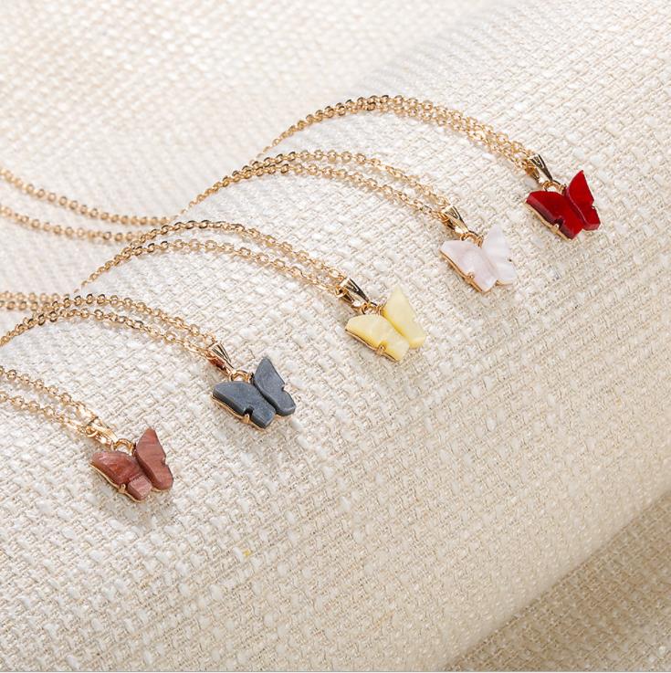 

& Pendants Jewelrypendants Colorful Butterfly Pendant Necklace Gold Chains For Women Simple Temperament Resin Stone Druzy Necklaces Drop Del