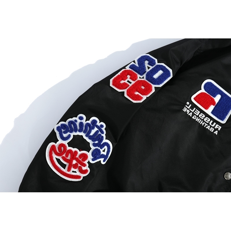 

Ape Fashion Co Branded Embroidered Badge Men's and Women's Baseball Jacket, Black