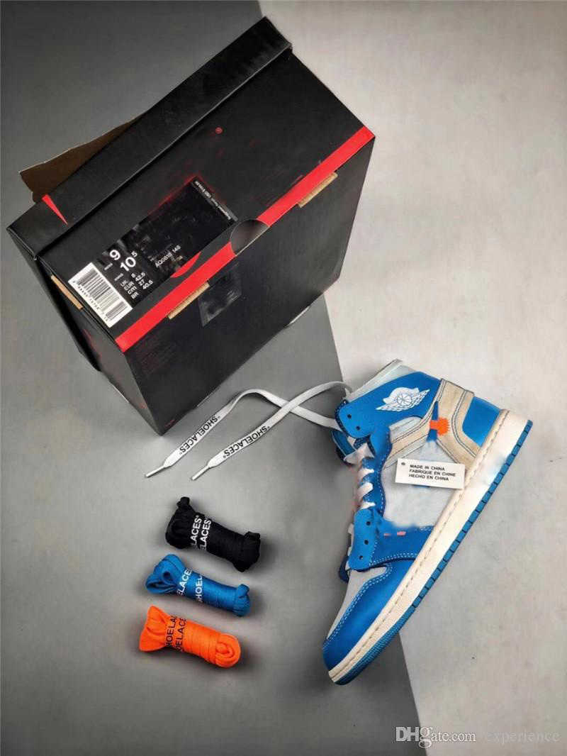 

Shoes Authentic 1s Unc 1 Power Blue University White Chicago Red Canary Yellow Off Men Woman Sneakers with Original Aq0818-148
