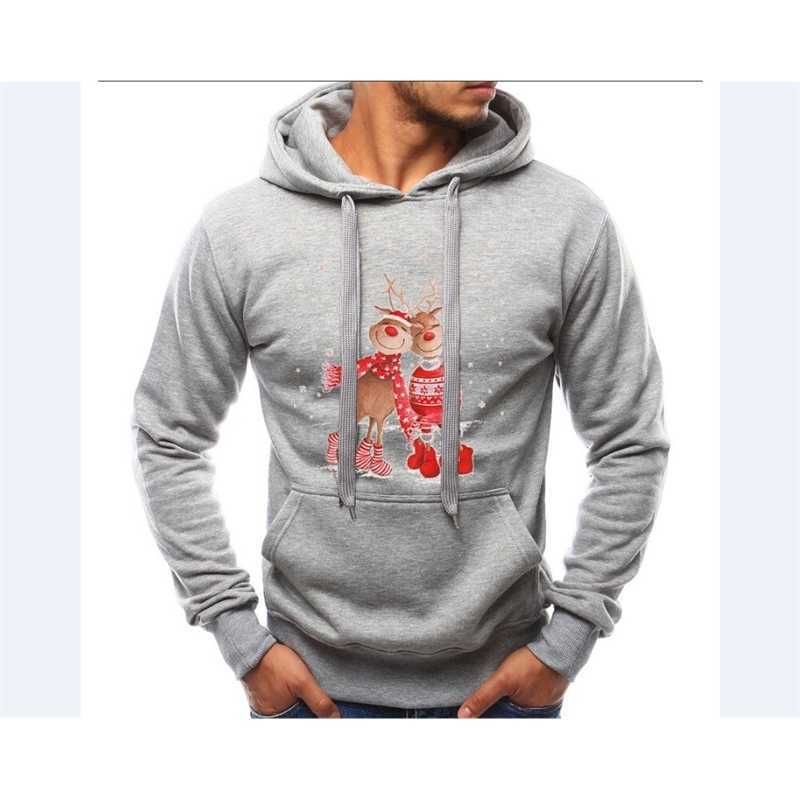 

Men Xmas Hoodie Long Sleeve Jumper Sweatshirt Casual Hooded Christmas Tops Cloth Belt Cartoon Print Pocket, Black