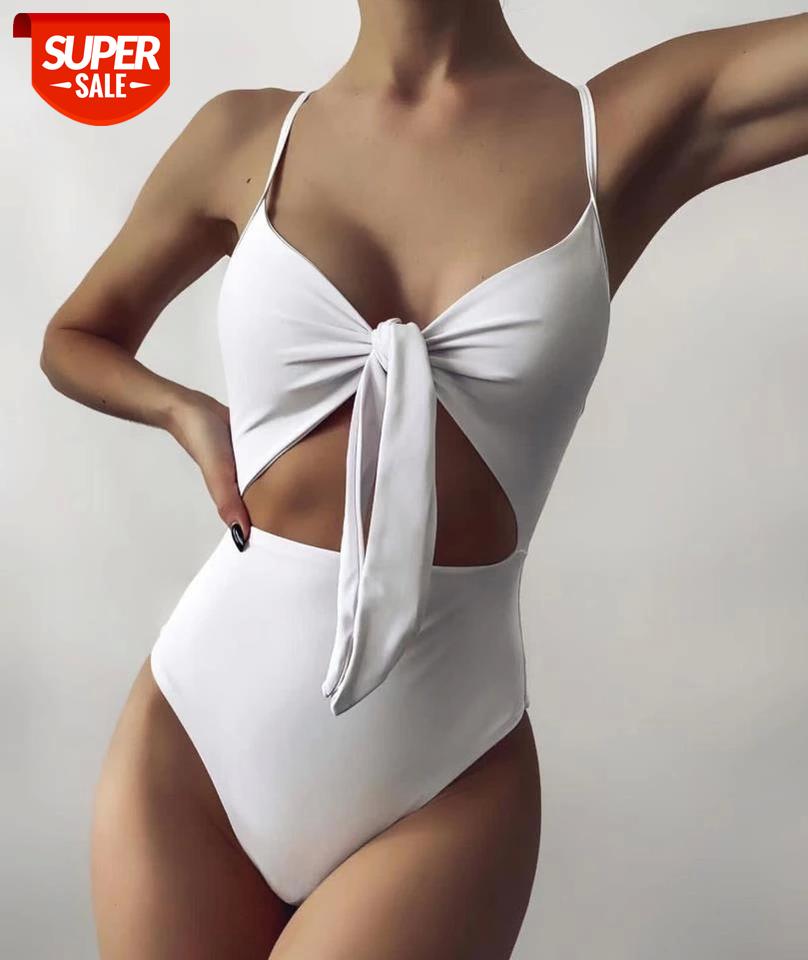 

Women's Solid One-piece Swimwear Sexy V-neck Front Lace-up Hollowe High Waist Monokini Triangle Sling Swimsuit Bathing Suit 2021 #2z0H, White;black