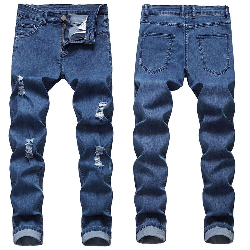 

Denim men jeans 2021 summer thin business casual straight fitness stretch light blue soft gentleman trousers, 7601 dark blue