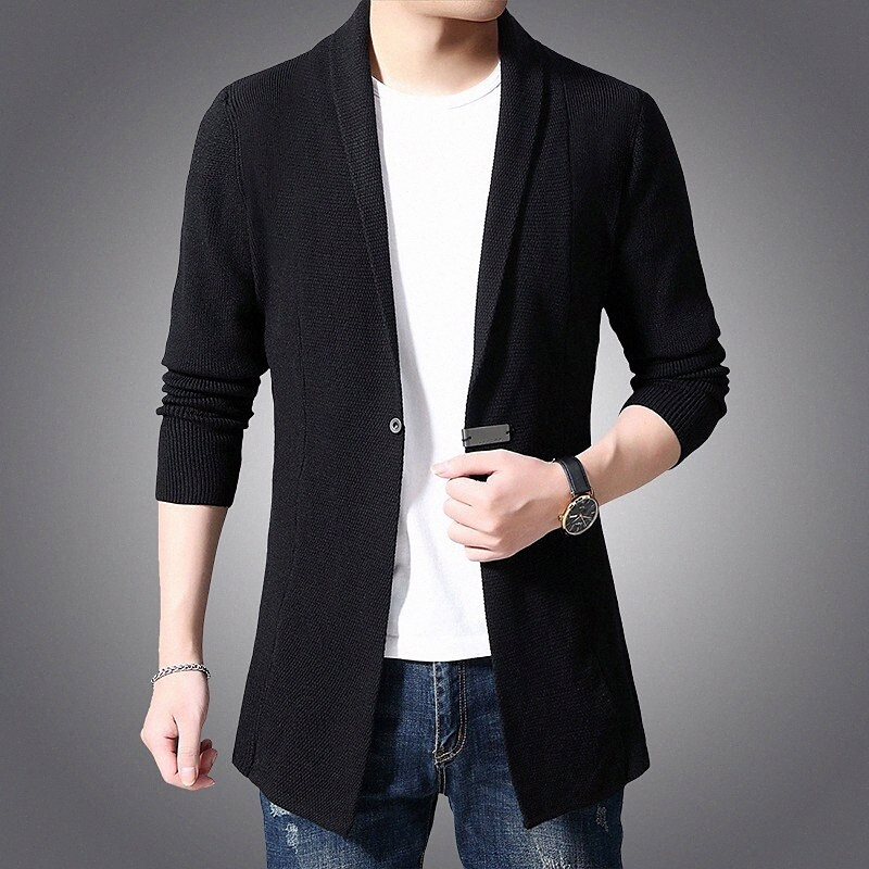 Cardigan pour homme Tricoté Couleur Solide Basic Pull à manches longues Cardigans V Cou Chute Spring Gris Vert Black 57LM #