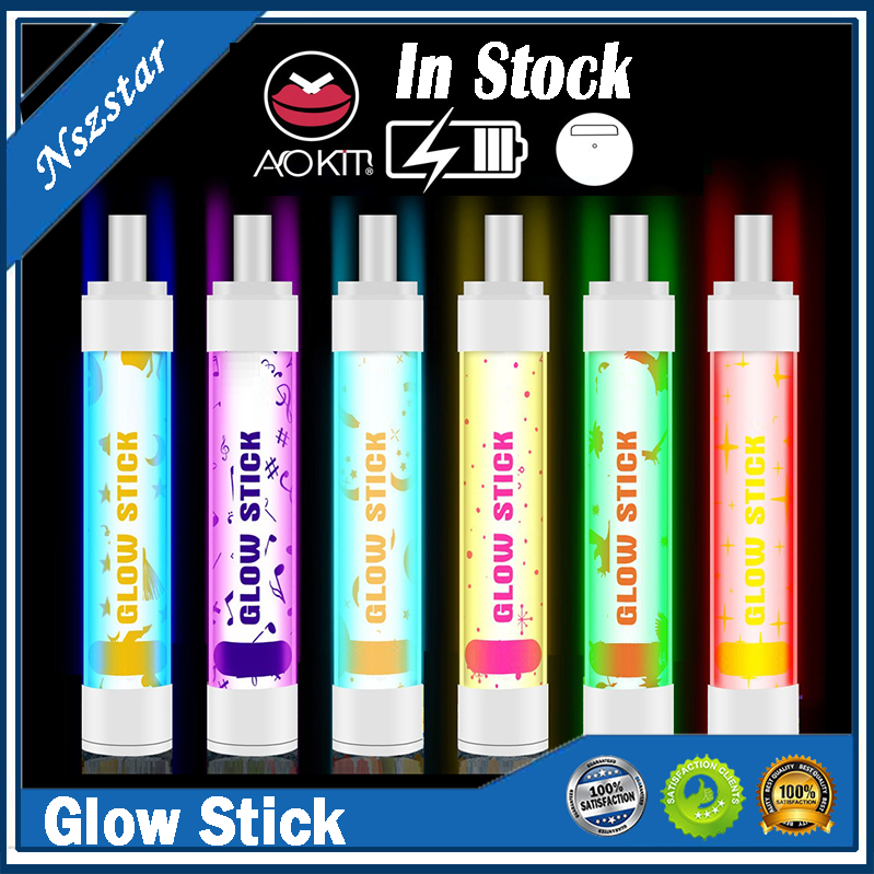 

100% Aokit Glow Stick Disposable Device Cigarettes 2600 Puffs 8ML Pre-Filled Vape Pods Rechargeable battery aviliable loy xl
