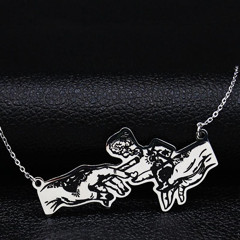 

Pendant Necklaces Punk Hands Love Stainless Steel Necklace Silver Color Statement Jewerly Gift Joyas N19550