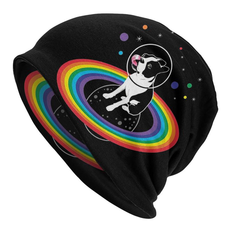 

Berets Pride Space Dog Bonnet Hat Knitted Goth Street Skullies Beanies Hats LGBT Rainbow Men's Women's Spring Warm Dual-use Caps, Black