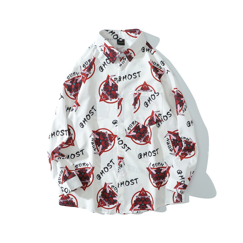 

2021 Devil Head Full Print Shirt Male Streetwear Vintage Baroque Long Sleeve Men's Shirts Autumn New Trend Koszule Vxqz, White