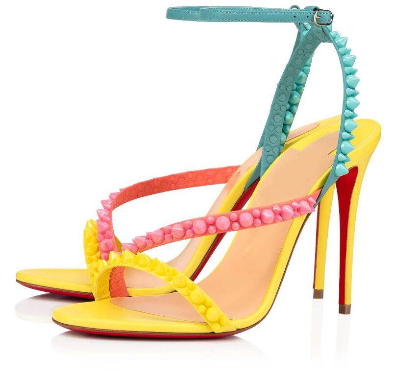 

Luxurious Summer Women's Sandal !!Red Bottom Mafaldina Spikes High Heels Gladiator Sandals Lady Round Toe Party Wedding Zapatos De Mujer