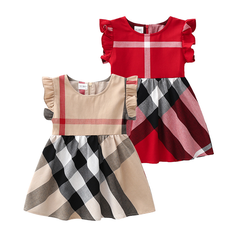 

2021 Summer New Girl Designer Princess Dress Children Stripe Bowknot Pleated Dresses Kids Sweet Sleeveless Dress, Red