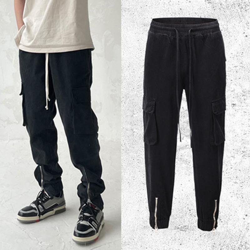 

Men's Pants Elastic Feet Anke Zipper Pockets Mens Cargo Harajuku Retro Vibe Oversize Streetwear Overalls Couple Baggy Trousers, Black