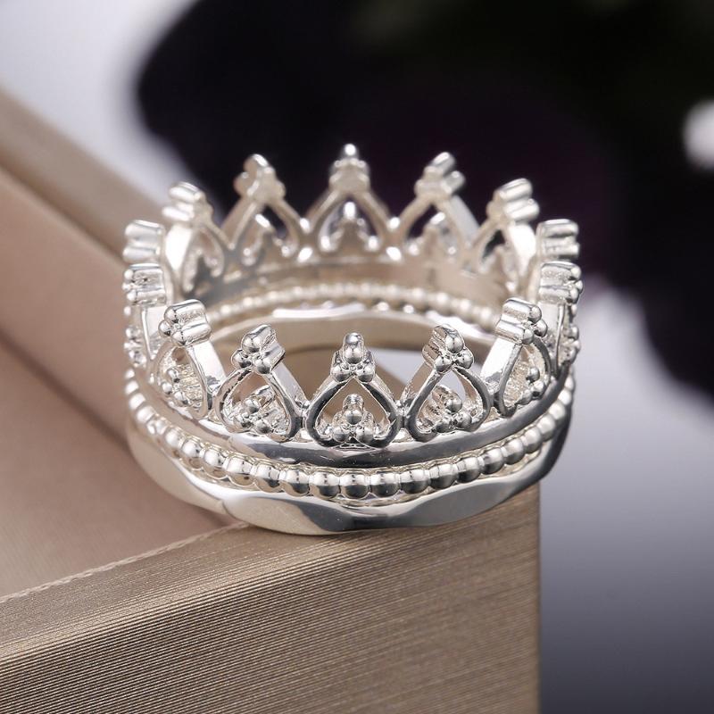 

Cluster Rings Evening Party Princess Crown Set For Women Silver Color Finger Accessories Gift Girlfrend Jewelry Wholesale KCR046, Golden;silver