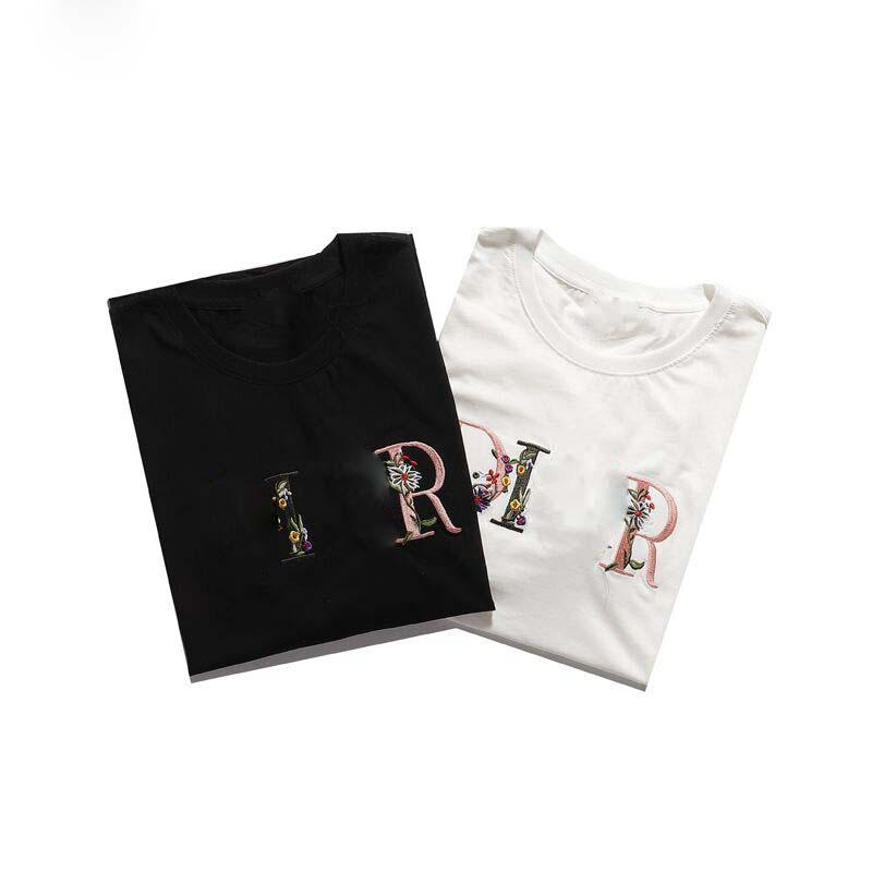 

High quality T shirt cotton short-sleeved fashion men and women short T-shirt couple models men cotton printed short, White;black