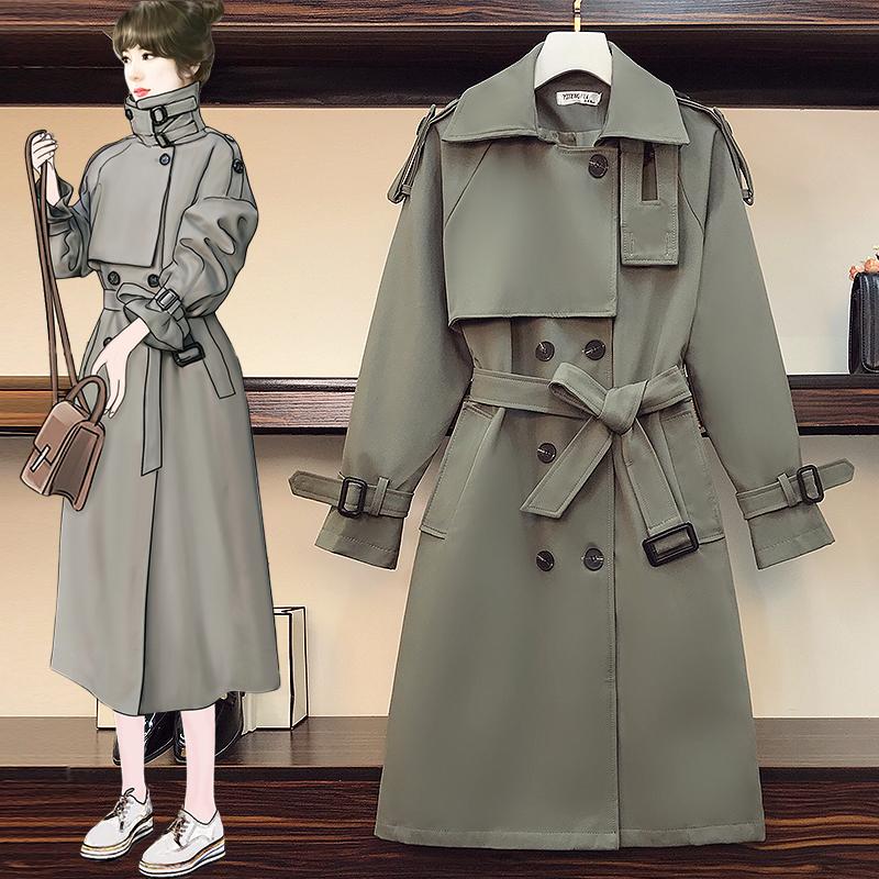 

Women's Trench Coats Oversize Coat For Women 2021 Autumn Style Fashion High-End Temperament Mid-Length Ladies Windbreaker Casual Jackets, Tan;black