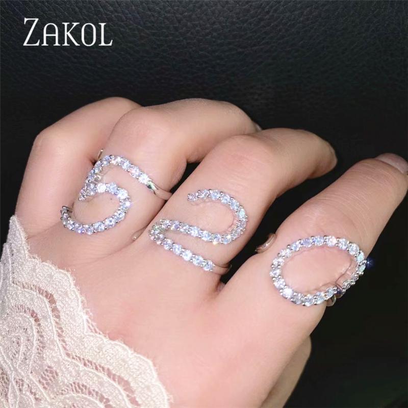 

Cluster Rings ZAKOL Arrival Lucky Numbers Finger Open With Shiny Round Zirconia Crystal For Women Daily Party Handmade Jewelry