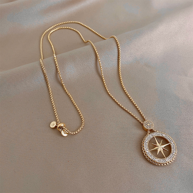 Xianlan708 Delicate Light Microscope Eight Pentagram Necklace Female Luxury Niche Design Sweater Chain Senior Temperament Web Cele-image-706845623
