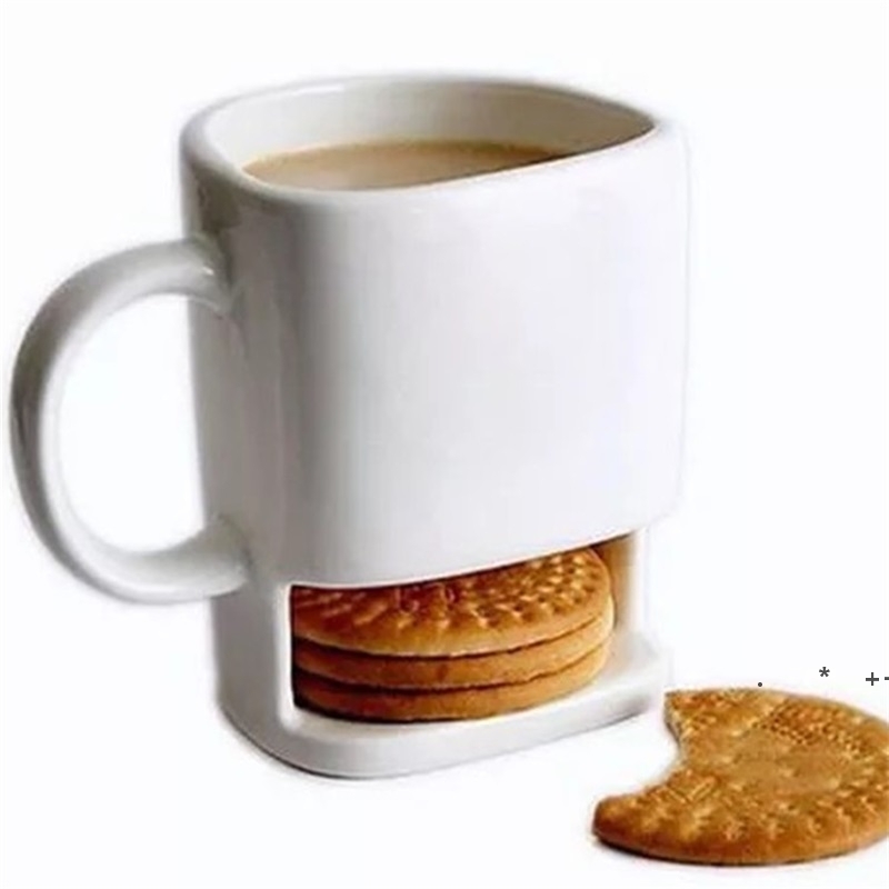 

new Ceramic Mug White Coffee Milk Biscuits Dessert 250ML Cup Tea Cup KKA3109 Cookie Home Side For Pockets Office Tea Holder EWA5343